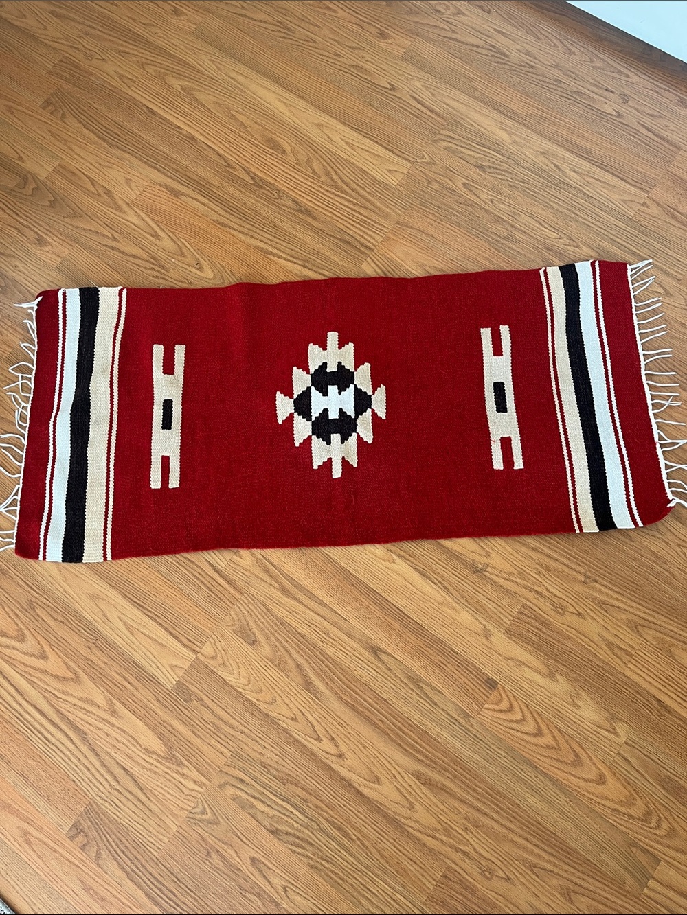 Vintage Zapotec woven wool rug geometric Southwestern 19 x 47”
